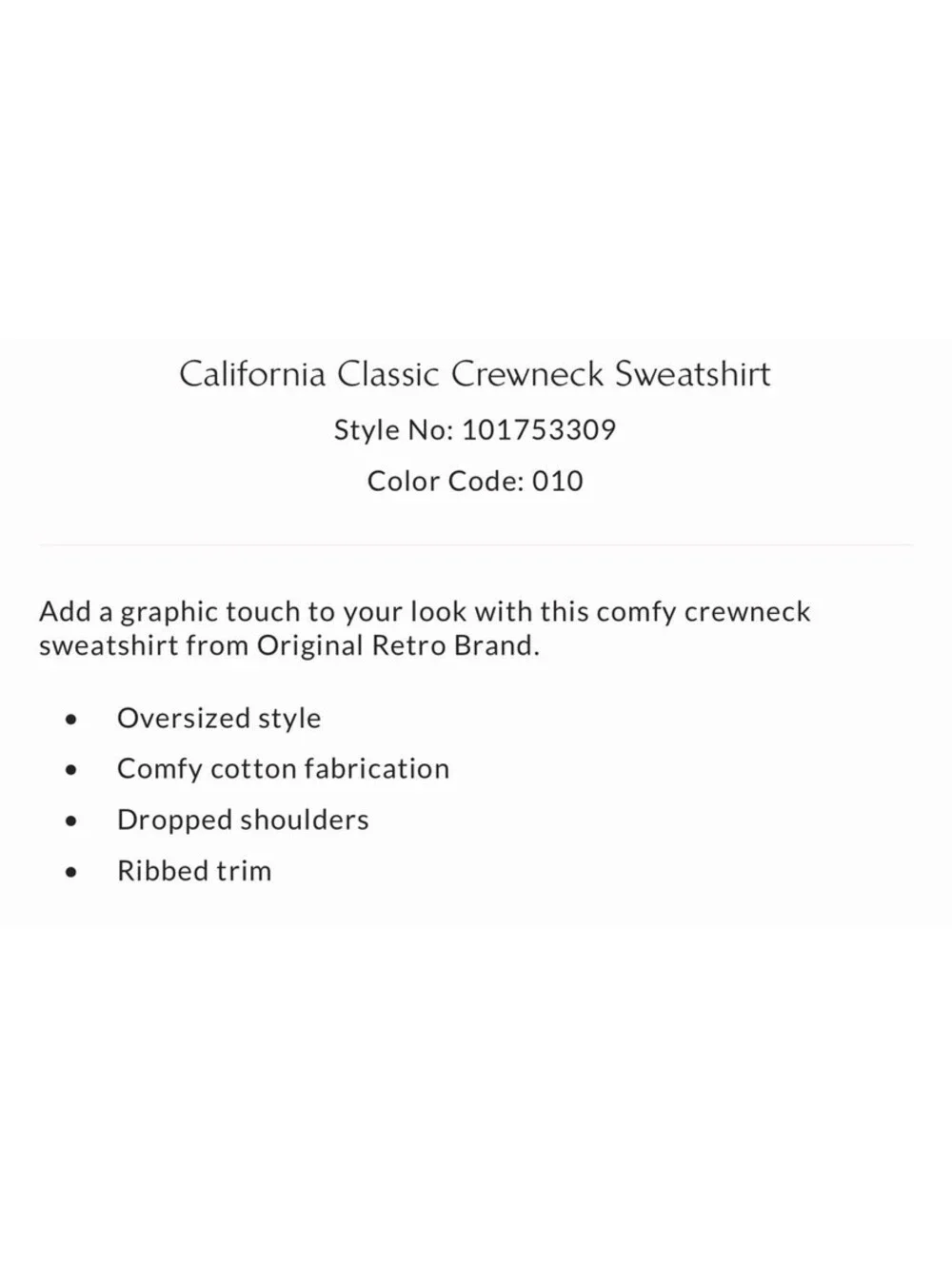 Free People Retrobrand California Classic Crewneck Oversized Sweatshirt, Cream